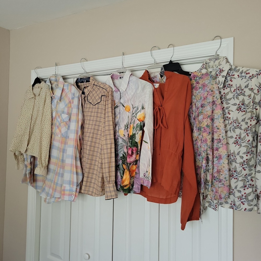 Vtg 70s Long Sleeve Shirt Lot Of 10 MOSTLY WOMENS Western Plaid Point Collar